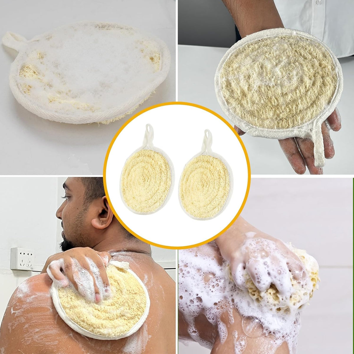 Natural Loofah Dish Sponge Pack of 2, Compostable and Cellulose Kitchen Loofah, Luffa Eco-Friendly Loofah Sponges for Cleaning Kitchen, Bathroom and Household