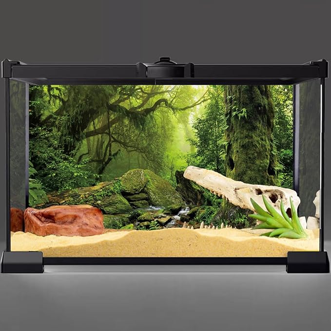 AWERT Tropical Forest Terrarium Background Stream Green Huge Tree Reptile Habitat Background Foggy Rainforest Aquarium Background 36x20 inches Durable Polyester Background