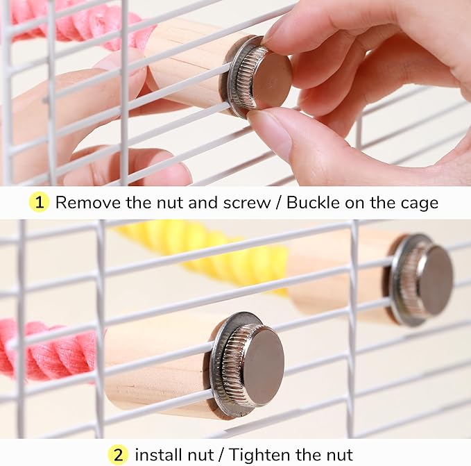 Multi-Color Rope Bird Perch Toys for Parrot Cage Stand, Climbing Swing Accessories for Cockatiel, Parakeets, Budgies, Lovebirds, Conures, Finches - 31.5 inch