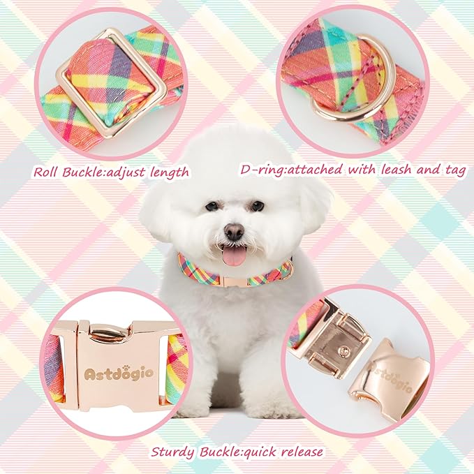 Cotton Dog Collar, Soft Adjustable Dog Collars for Small Dogs, Multi-Color Plaid Dog Collar for Small Medium Large Dogs, Cute Dog Collars Perfect for Girl or Boy Dog Collars-S