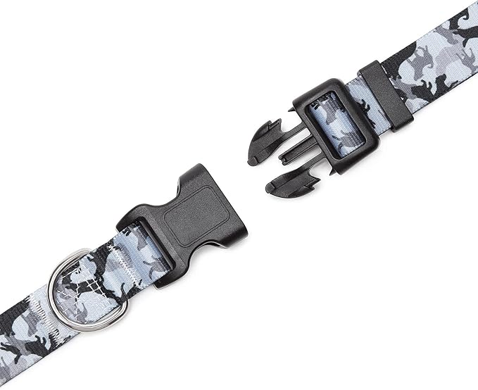 Mercano Adjustable Dog Collar - Special Design Patterns, Soft Nylon Comfortable Durable Pet Collar for Small Medium Large Dogs (L, Dog Camouflage Grey)