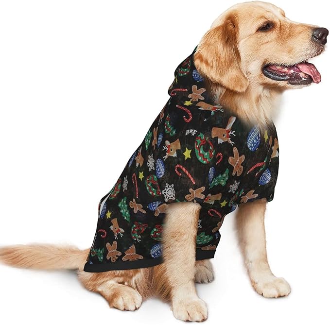 Xmas Tree Reindeer Ginger Cookie Hoodie,Christmas Cosplay Dog Clothes with Pocket and Hat Winter Clothes Sweaters Medium