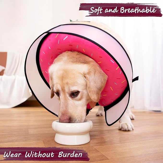Inflatable Dog Cone Collar with Enhanced Anti-Licking, Soft Neck Donut for Dogs Cats, Recovery Pet Cone Collar After Surgery for Large Medium Small Dogs… (Donut Pink, Small)