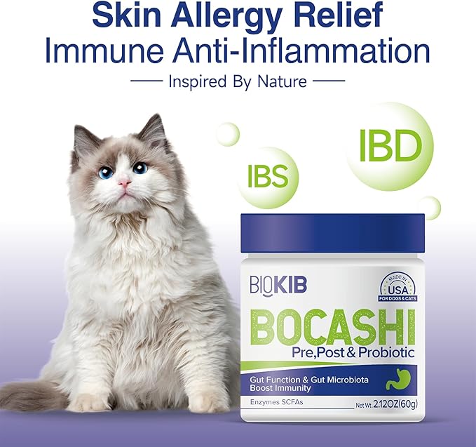 BOCASHI Probiotics for Dogs & Cats, Pet Fermented Nutritional Powder - for Digestive Health, Gut Support, Diarrhea & Constipation, Immune Booster - Natural, Made in USA - 60 Scoops