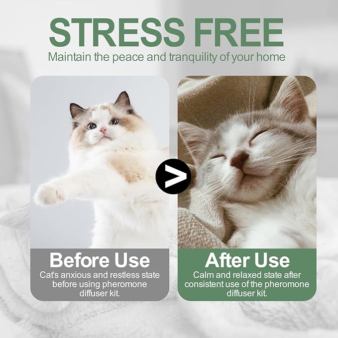 Cat Calming Pheromone Diffuser Refills, 4 Pack 48ml, Helps Relieve Cat Anxiety, Reduce Stress, Aggression, Fighting, Spraying, Scratching, Supports Cats During Vet Visits, Travel, Multi-Cat Homes