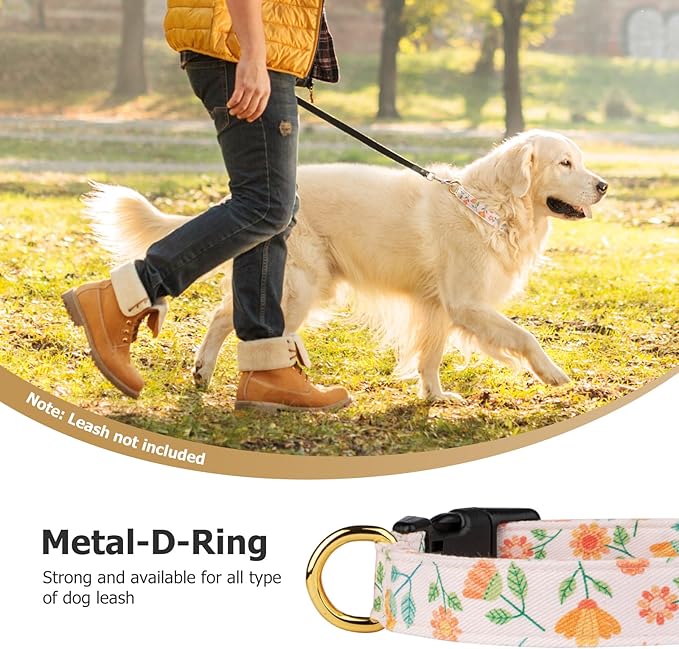 Cotton Handmade Dog Collar Cute and Distinctive Patterns Pink Sunflower with Pendant for Girl Boy Dogs Collars S