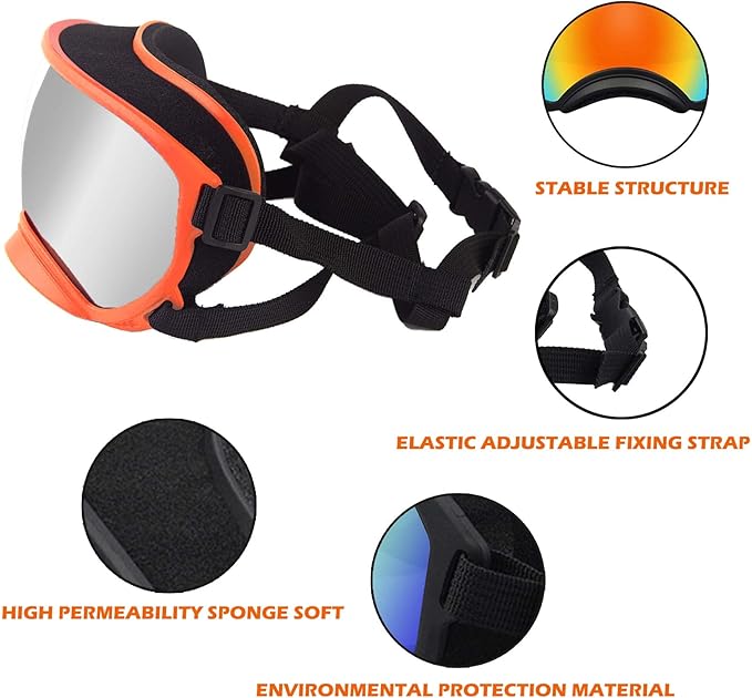 Dog Sunglasses, Large, UV Protection, Adjustable Strap, Soft Foam, Black