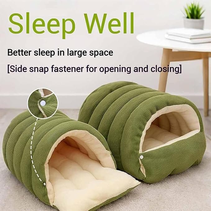 Expectation Cat Bed, Removable and Washable Winter Closed-Off Cat Bed, Soft Fluffy Warm Autumn/Winter Cats House, Washable Non-Slip Pet Sleeping Bag for Indoor Cats Small Dogs (F,Medium)