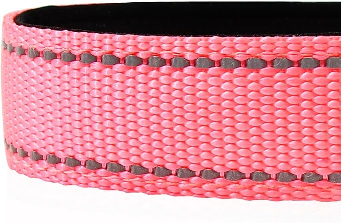 Joytale Reflective Dog Collar, Soft Neoprene Padded, Metal D-Ring, Nylon Pet Collar Adjustable for Medium Dogs, Neon Pink, M