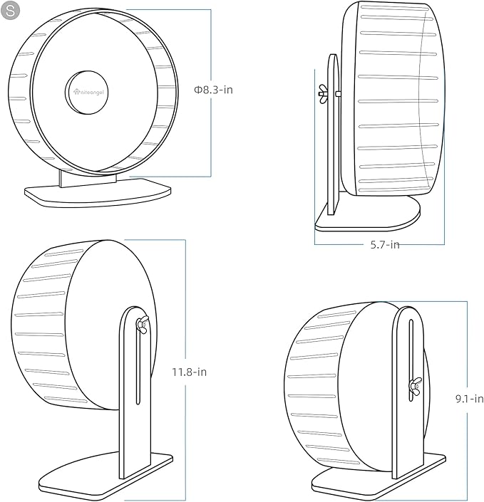 Niteangel Super-Silent Hamster Exercise Wheels - Quiet Spinner Hamster Running Wheels with Adjustable Stand for Hedgehog Gerbils Mice or Other Small Animals (S, White)
