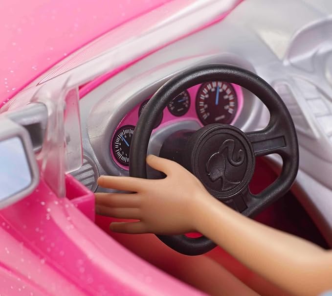 Barbie Playset with Sparkly Pink 2-Seater Toy Convertible Car Featuring Glam Details & Fashion Doll in Sundress & Sunglasses (Amazon Exclusive)