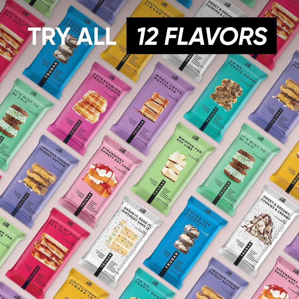 TRUBAR Vegan Protein Bar, Sweet & Dreamy Cookies and Creamy, Gluten Free, Plant Based Protein, Dairy Free, Non GMO, Soy Free, No Sugar Alcohols, 12G Protein, 12G Fiber, 23G Carb,Snack Bars, 12ct