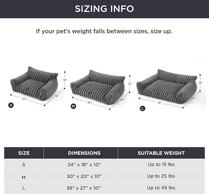 Bedsure Cute Cat Couch for Pets - Fluffy Small Dog Sofa with Premium Soft Corduroy Fleece, Pet Sofa with Removable Washable Cover, Supportive Dog Couch Bed for Small Medium Dogs, 30inch, Warm Grey