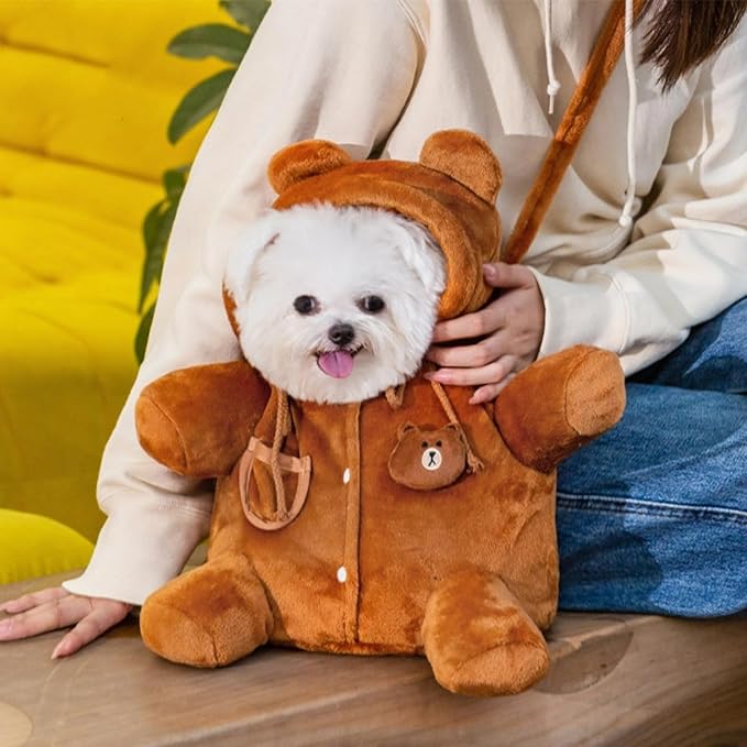 Cat Puppy Plush Outing Backpack Cute Bear Bee Design Anti-Escape Bag for Kitten Cat Small Dog Gift Choice
