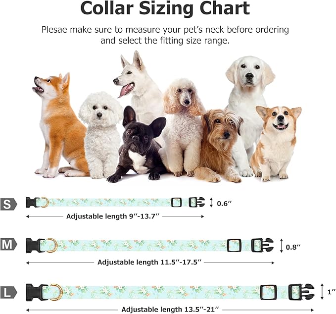 Cotton Handmade Dog Collar Cute and Distinctive Patterns Light Green Flower with Pendant for Girl Boy Dogs Collars M