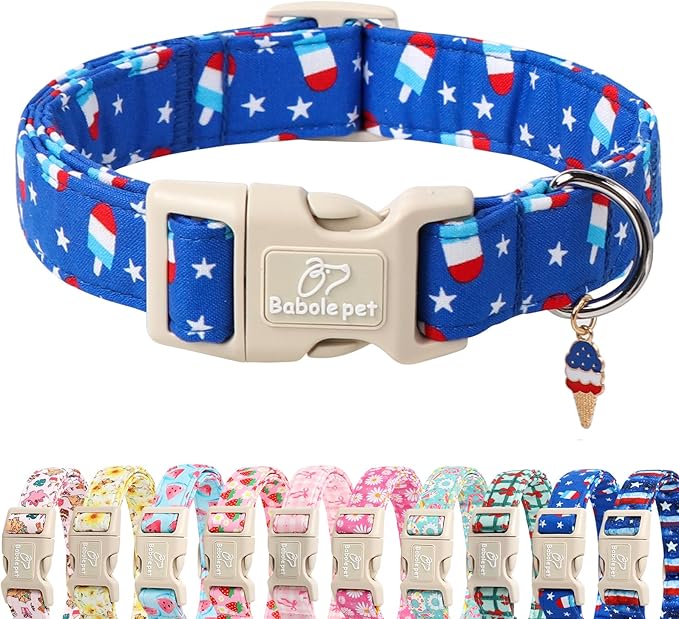 4th of July Dog Collar, Summer Popsicle Patriotic Dog Collars for Small Dogs, Adjustable Lightweight Quick-Release Buckle Collar for Boy&Girl Dogs S