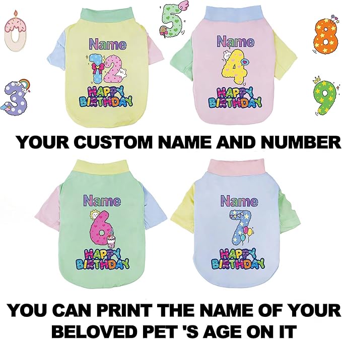 Custom Dog Birthday Shirt,Personalized Pet Apparel Print with Name Age Number,Pet Birthday Outfit,Lightweight Breathable Cotton Vest for Small Medium Large Dogs Cat (Dopamine Green, X-Large)