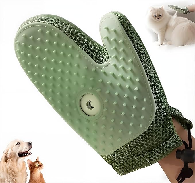 Pet Hair Removal Glove,2025 New All-in-One Grooming Mist Pet Hair Remover Gloves, Pet Hair Remover Glove for Cats & Dogs,Double-Sided Reusable Gloves for Couch, Clothing,Carpet (Green)