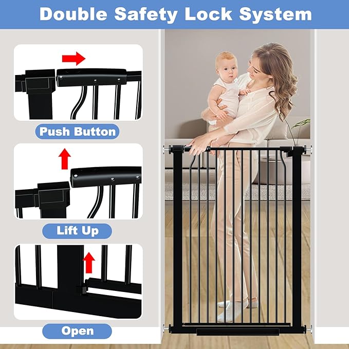 65.7"-72.2" Extra Wide Baby Gate, 40.5" Tall Dog Gate Indoor,Walk Through Pet Gates for Doorways Kitchen No Drilling Auto Close Pressure Mounted Safety Child Toddler Gate, Black
