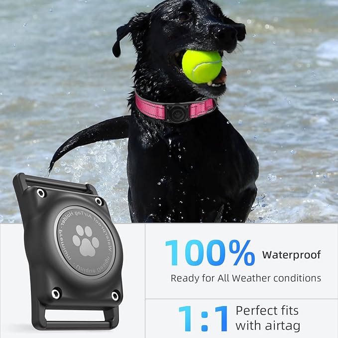 Airtag Dog Collar - 100% Waterproof Air tag Dog Collar Holder for Apple AirTag, Reflective, Soft Padded, Everlasting, GPS Dog Collar for Small Medium Large Dogs (Hot Pink, XL)