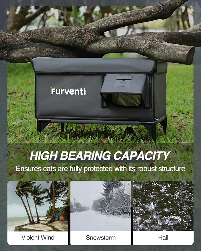 Outdoor Heated Cat House in Winter,Extremely Insulated & Weatherproof,Elevated Feral Cat Shelter with Waterproof Eaves & Escape Door for Outside Stray Barn Cat (Dark Grey,S.)