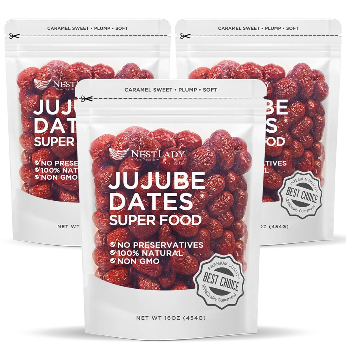 NESTLADY Premium Jujube Date, Red Date (Hong Zao), 100% Natural, Improve sleep, Health Snack, Dried Fruit, Sweet and Chewy Net weight: 454g (1LB),Packed in USA