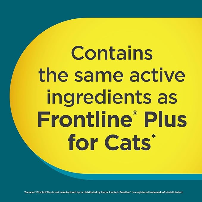 TevraPet FirstAct Plus Flea and Tick Topical for Cats over 1.5lbs, 3 Dose Waterproof Flea and Tick Control/Prevention for 3 Months