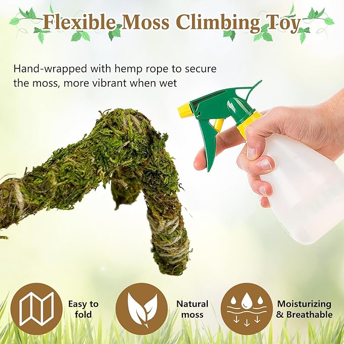 6 PCS Hermit Crab Accessories Set Small Bendable Moss Hermit Crab Climbing Toys Coconut Shell Hut Climbing Hammock with Suction Cup Plastic Plants for Reptile Amphibian