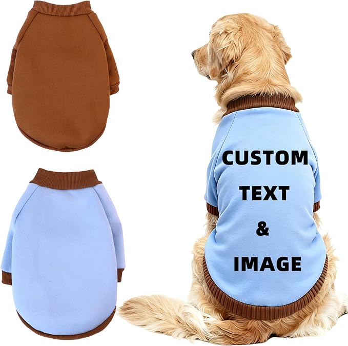 Custom Dog Hoodie, Personalized Sweatshirt with Photo Text Name Logo, Customized Hooded Sweater for Small Medium Large Dogs & Cats (Blue + Brown Border, Small)