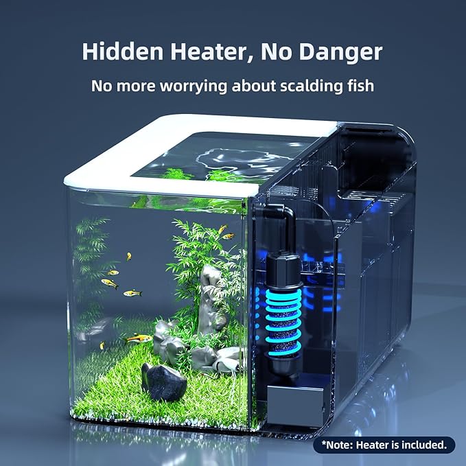 Betta Fish Tank, 2.5 Gallon Aquarium Kit with Modular Filtration, Heater, Light, Self Cleaning, Oxygenation, Small Fish Tank for Goldfish, Guppy, Shrimp