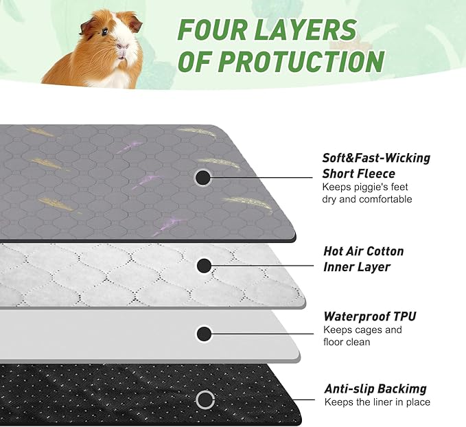 2Pcs Guinea Pig Cage Liners,Guinea Pig Fleece Cage Liners36''X60'' Super Absorbent Washable Pee Pads Reusable for Rabbit Hamster Chinchilla