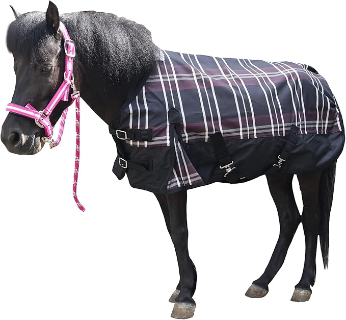 600 Denier Ripstop Mini Horse Blanket - 0g Fill Lightweight, Waterproof Breathable Miniature Pony/Donkey Turnout Rain Sheet Redplaid 51
