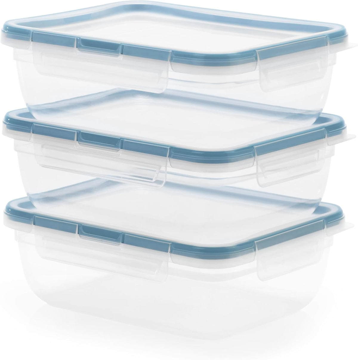 Snapware Total Solution 3-Pack (8.5-Cup) Plastic Food Storage Containers Set, Leakproof & Airtight Locking Lids Rectangular Tupperware, Non-Toxic BPA-Free Lids, Microwave Dishwasher Freezer Safe