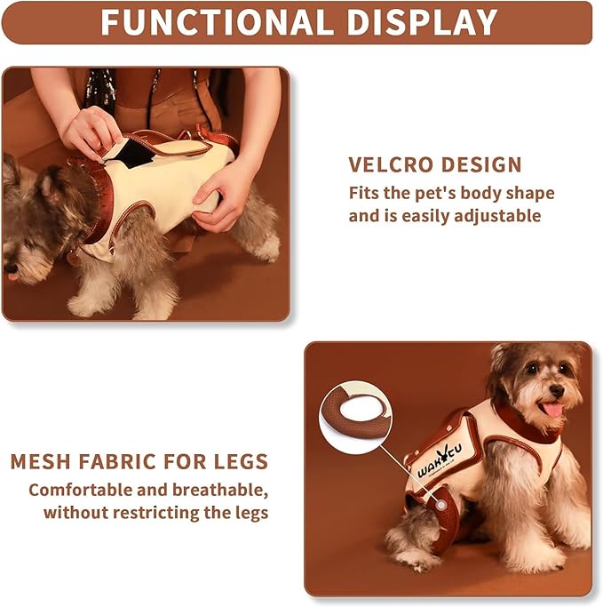 Dog Lift Harness Dog Carrier VES Harness Adjustable Leash with Small Puppy Treat Bag,Fits Most Cars,S，4-8 LBS