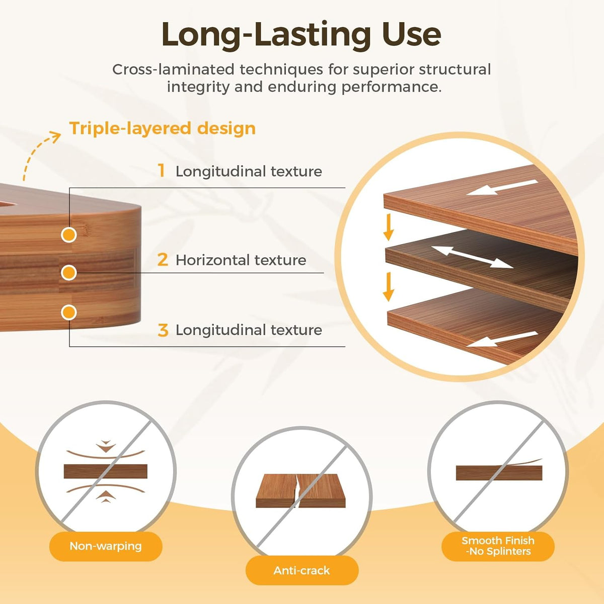 Bamboo Cutting Board for Kitchen, Wooden Cutting Board 3-Piece Set with Non-Slip Mat Deep Juice Groove and Built-In Handles, Wood Cutting Board for Meat Vegetables Fruit Ideal Gift for the Home