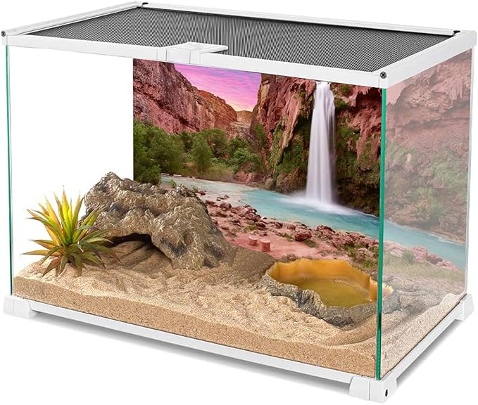 AWERT 60x24 inches Reptile Habitat Background Sunset Mountain Waterfall Terrarium Background