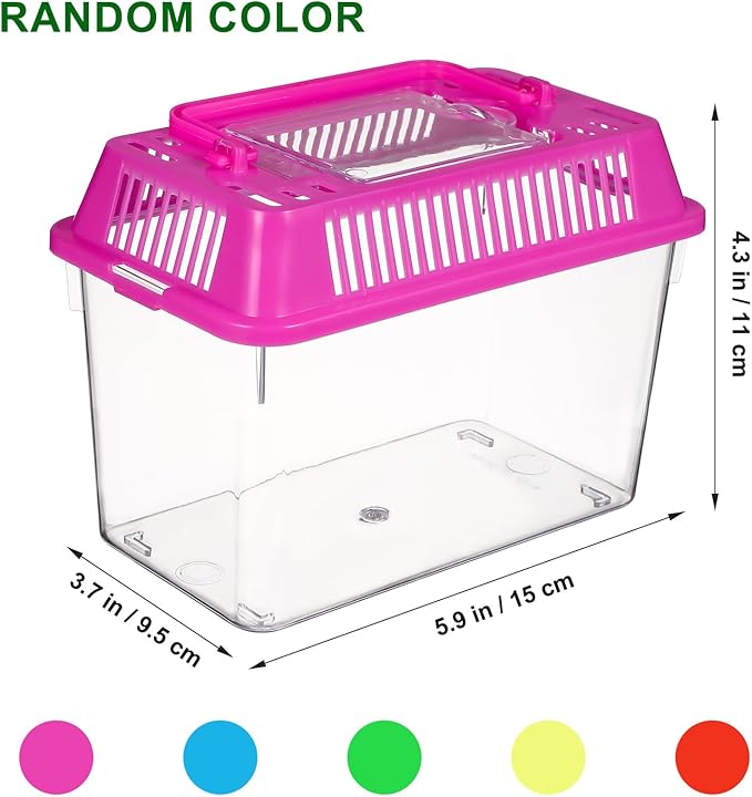 NOLITOY 4pcs Mini Fish Tank, Plastic Fish Box Breeding Case with Handle Desktop Reptile Carrier Portable Aquarium for Shrimp Turtle Shrimp Goldfish (Random Color)