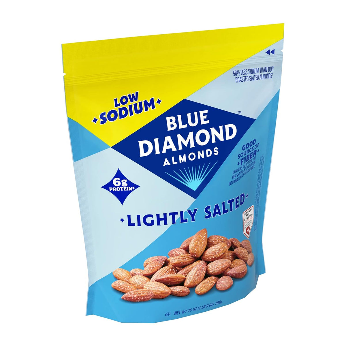 Blue Diamond Almonds, Low Sodium Lightly Salted Snack Nuts, Plant-Based Protein and Fiber Salty Snacks, Great for Holidays, Parties, Events, Lunch, Pantry Staple, 25 Oz Resealable Bag (Pack of 1)