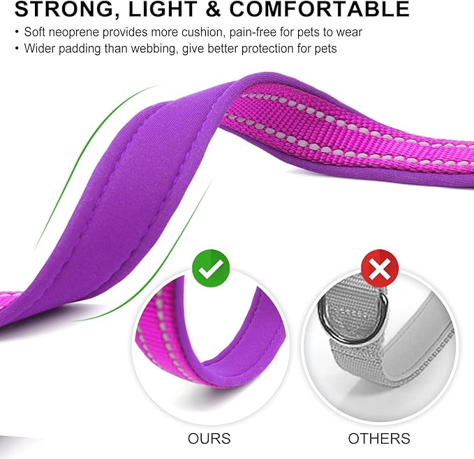 azuza Reflective Dog Collar with Airtag Holder, Soft Neoprene Padded Pet Collar with ID Tag Ring, Adjustable for Large Dogs,Purple,L
