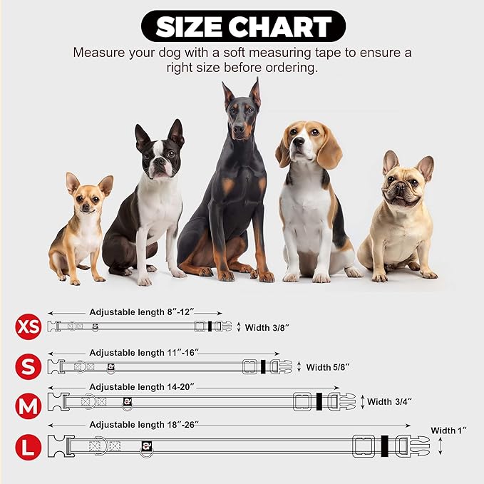 azuza Reflective Dog Collar, Soft Neoprene Padded Pet Collar with ID Tag Ring, Adjustable for Large Dogs,Red,L