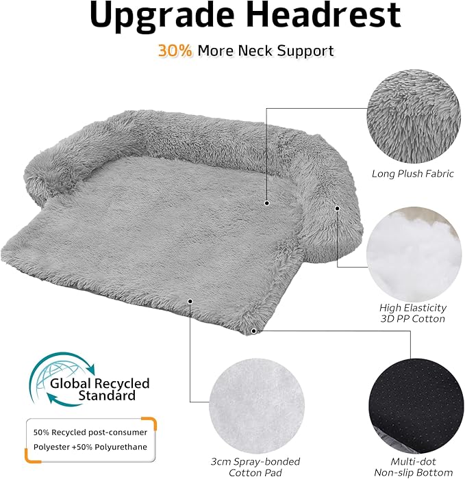 GGIB Calming Dog Bed Fluffy Plush Dog Mat for Furniture Protector with Removable Washable Cover for Large Medium Small Dogs and Cats (Small,Grey)