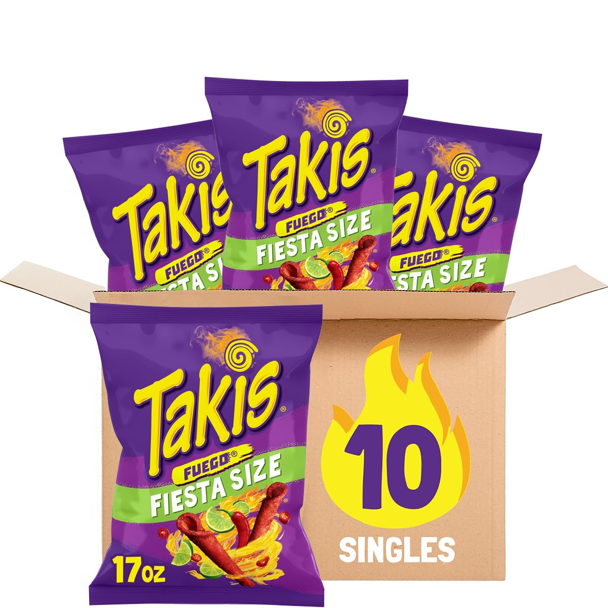 Takis Fuego 17 oz Fiesta Size Hot Chili Pepper & Lime Flavored Extreme Spicy Rolled Corn Tortilla Chips