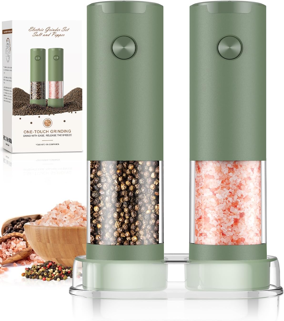 Electric Salt and Pepper Grinder Set Automatic Battery Pepper Mill Shakers Adjustable Coarseness Upgraded Larger Capacity with Led Home and Kitchen Appliances Christmas Gifts for Women