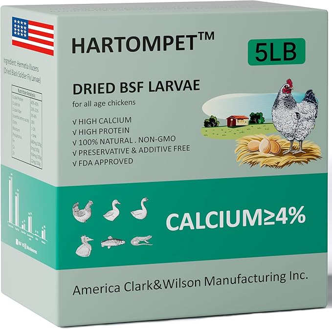 HARTOMPET Better Than Dried Mealworms for Chickens 5 lbs - 85X Calcium Than MealWorms - Non-GMO Chicken Feed Additive - Black Soldier Fly Larvae Treats for Hens, Ducks, Wild Birds