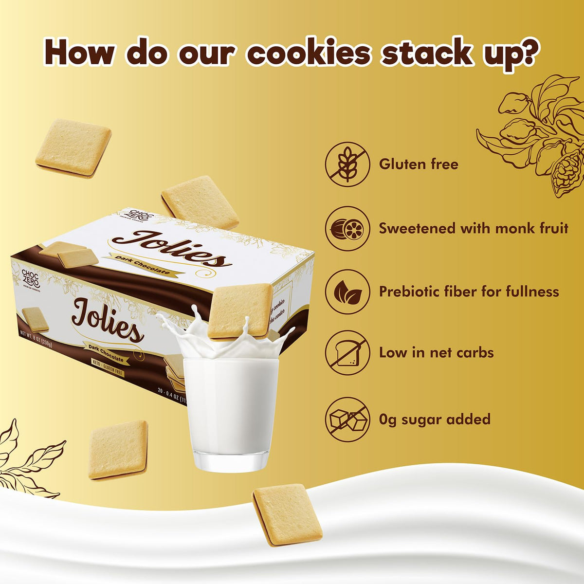 choczero dark chocolate jolies gluten free sugar free keto cookies box 20 count 8 ounce