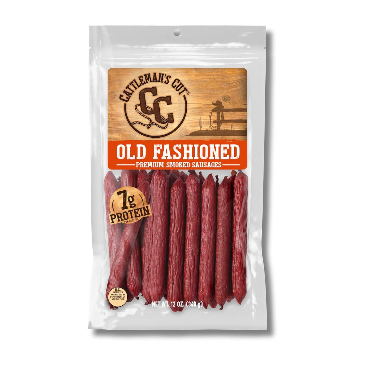 Cattleman's Cut Double Smoked Sausages Meat Sticks, Premium Protein Snacks, Keto Friendly, Gluten Free, Carnivore Travel Snack, Resealable Bag, 12 Ounce