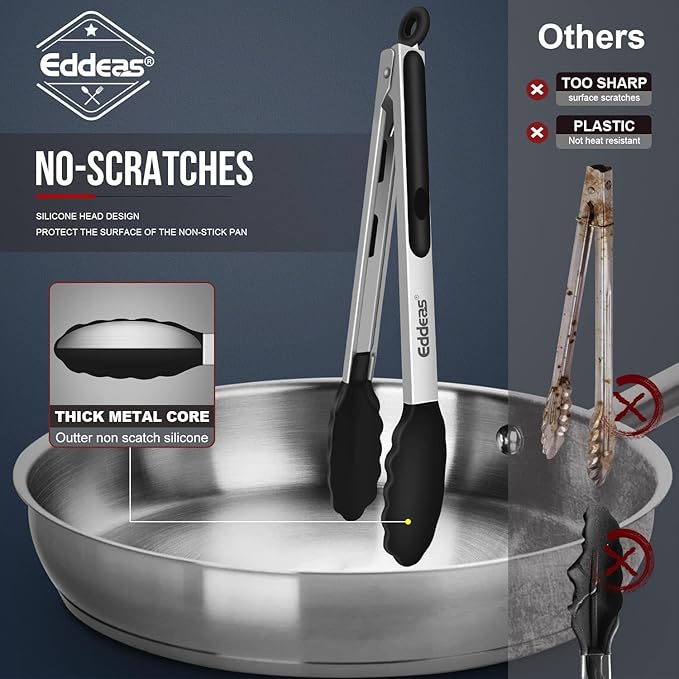 4 Pack Tongs For Cooking, Heat Resistant 600 Degrees 9",12" Stainless Steel Locking Metal Tong & 9",12" Kitchen Tongs with Silicone Tips, Non-Slip Food Silicone Tong, Heavy Duty, Non-Stick