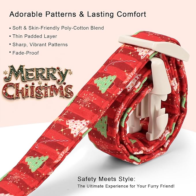 Christmas Dog Collar - Cute Red Christmas Tree Festive Puppy Collar with Safety Buckle, Soft Adjustable Holiday Dog Collars for Small Medium Large Dogs XL