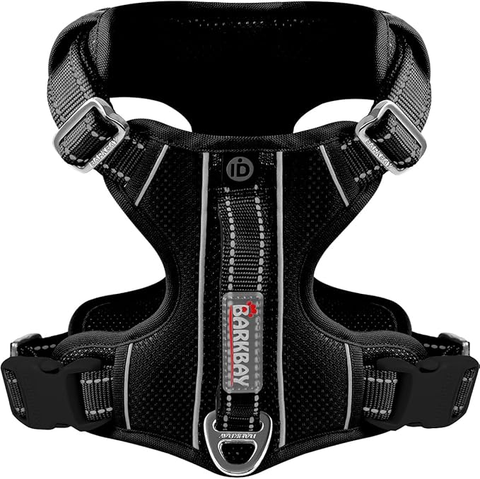 BARKBAY Dog Harness No Pull with ID Tag Pocket - Heavy Duty, Reflective, Easy Control for Large Dogs(Black,M)