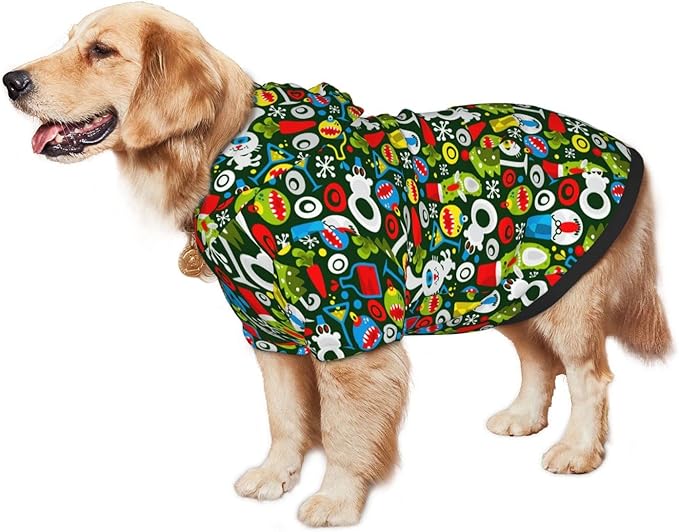 Christmas Green Monster Hoodie,Christmas Cosplay Dog Clothes with Pocket and Hat Winter Clothes Sweaters Medium